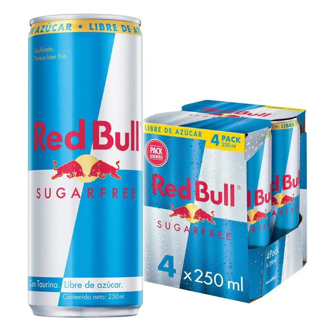 4x BEBIDA ENERGETICA RED BULL SUGAR FREE 250ML
