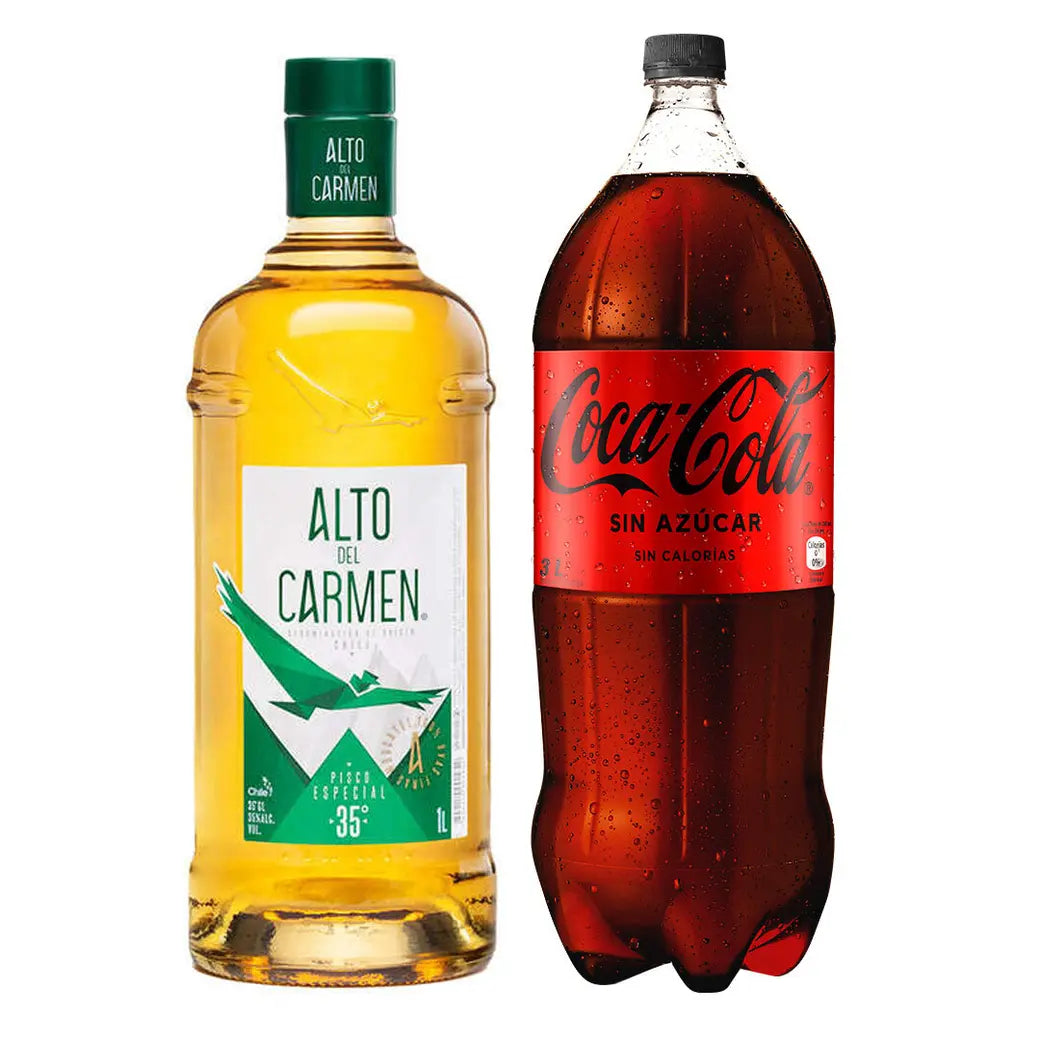 PACK PROMO NEGRA N°1: 1x Pisco Alto del Carmen 35º alc. 1 Litro + 1x Coca-Cola Zero Azúcar 3 Litros